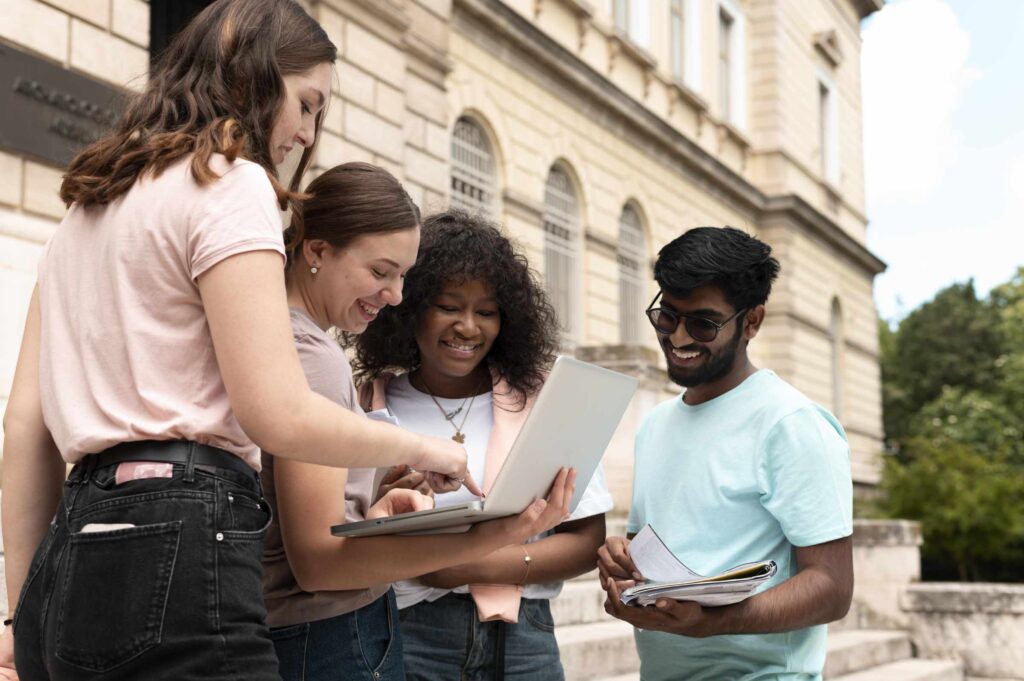 International students studying at a university campus in the Netherlands