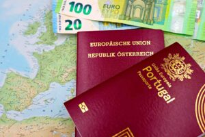 German student visa application documents, passport, and paperwork for studying in Germany.